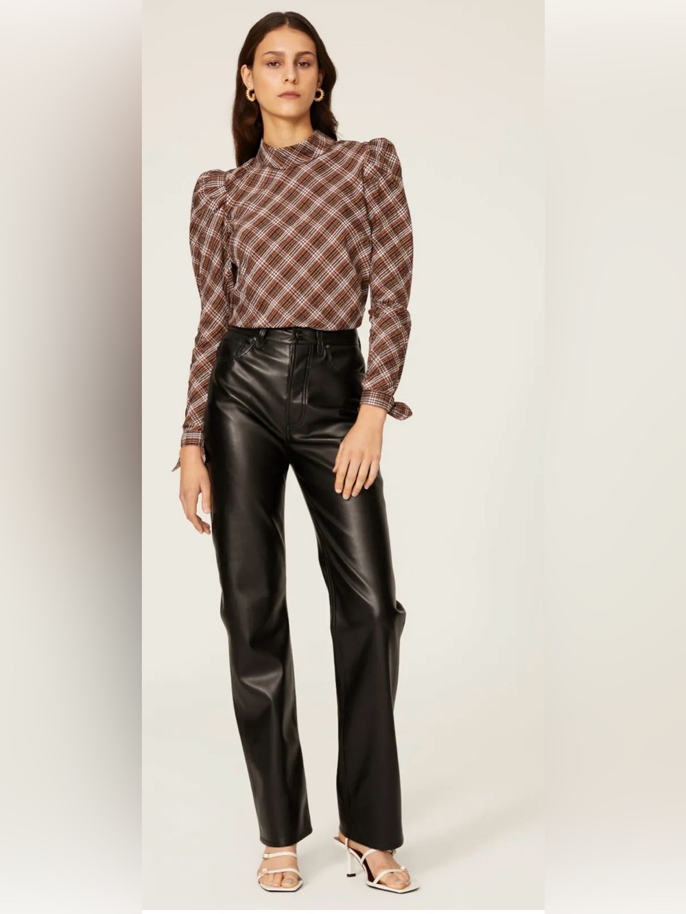 Veronica Beard Isabel Plaid Top in Nutmeg
